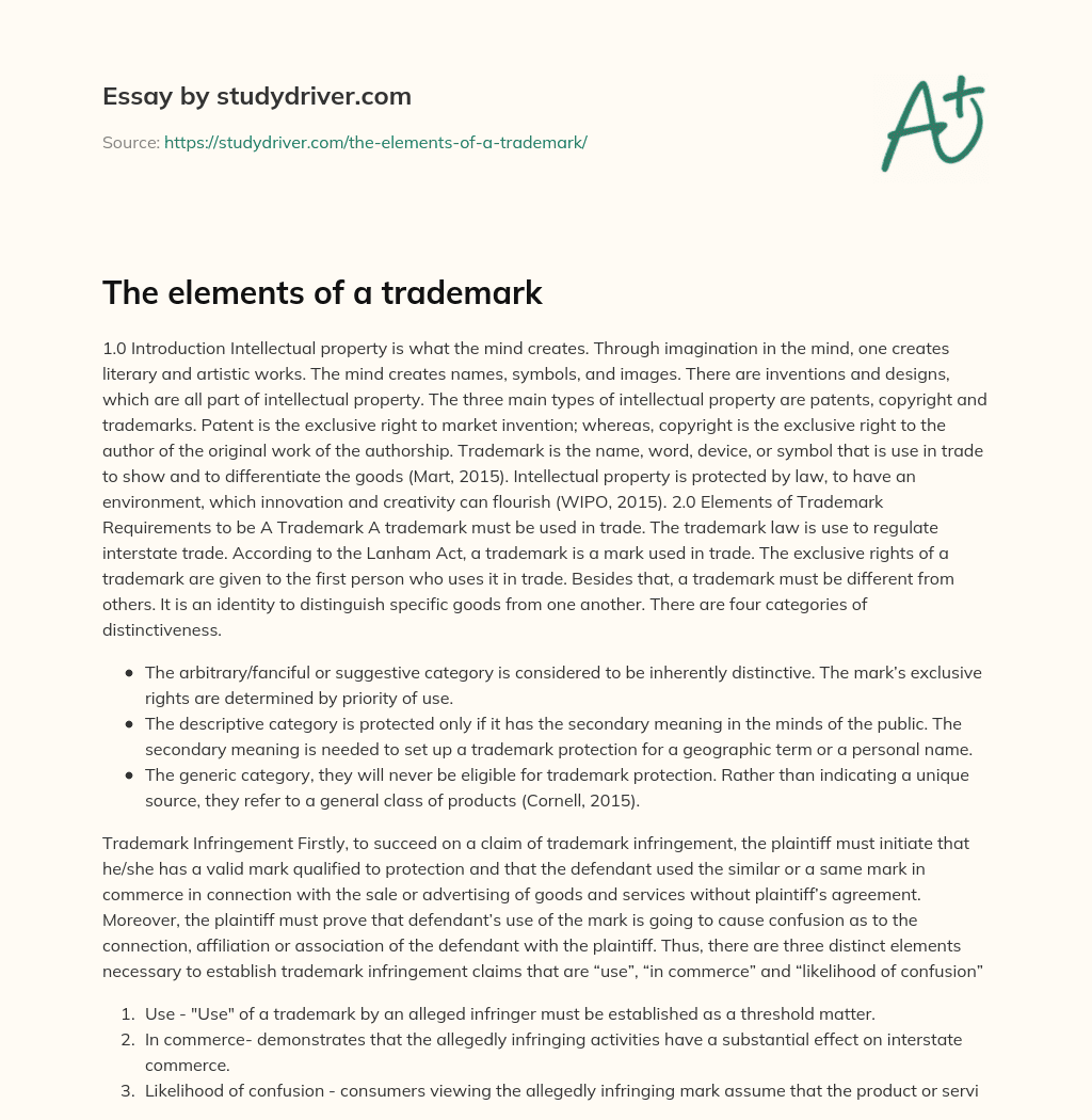 The Elements of a Trademark essay