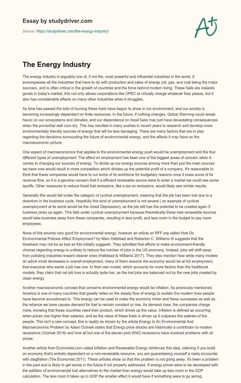 The Energy Industry essay