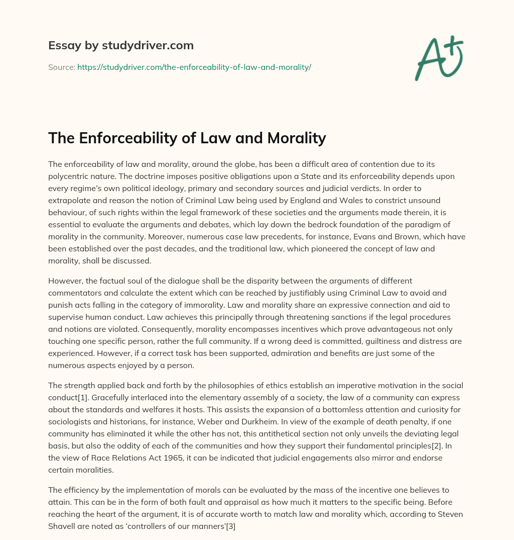 The Enforceability of Law and Morality essay