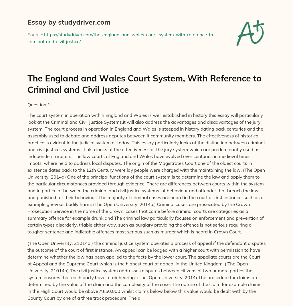 The England and Wales Court System, with Reference to Criminal and Civil Justice essay
