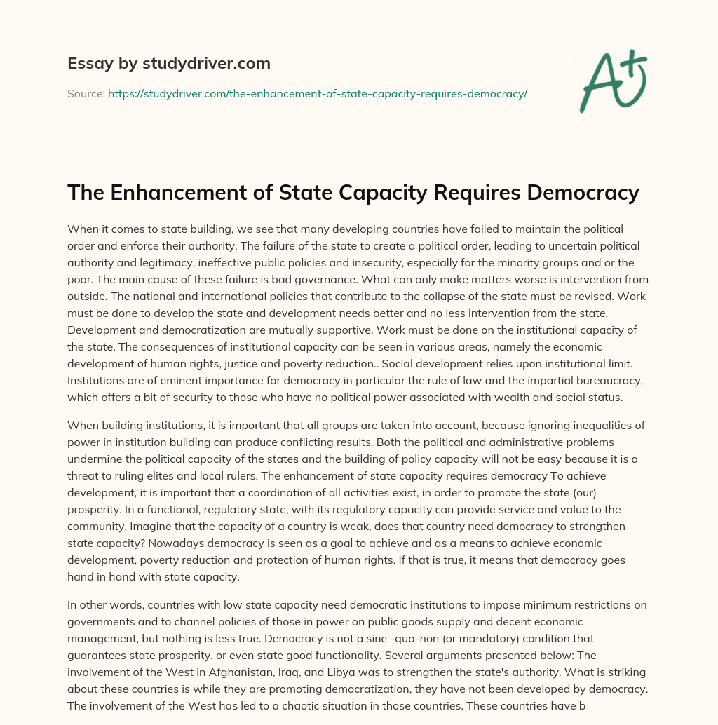 The Enhancement of State Capacity Requires Democracy essay