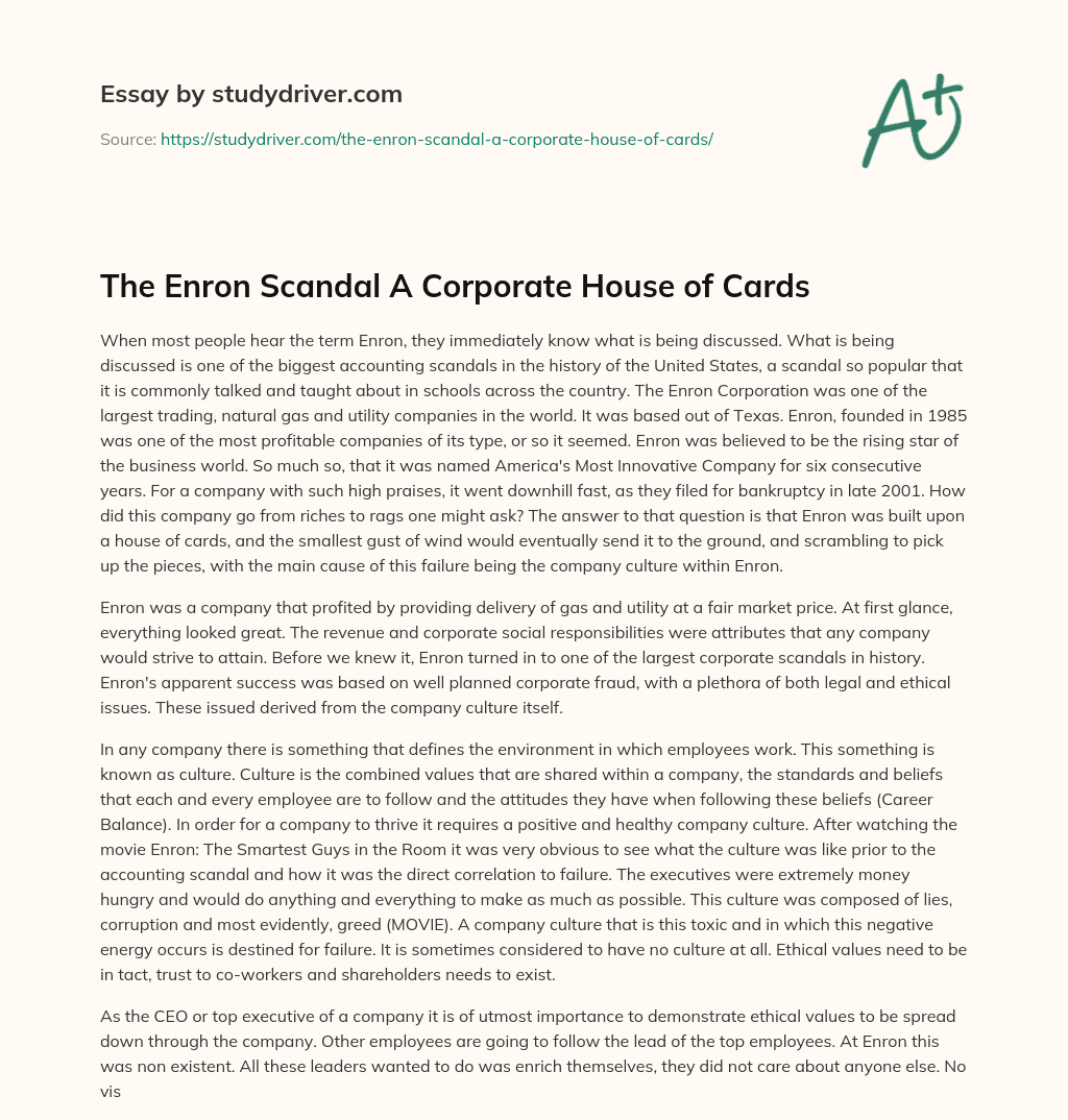 The Enron Scandal a Corporate House of Cards essay
