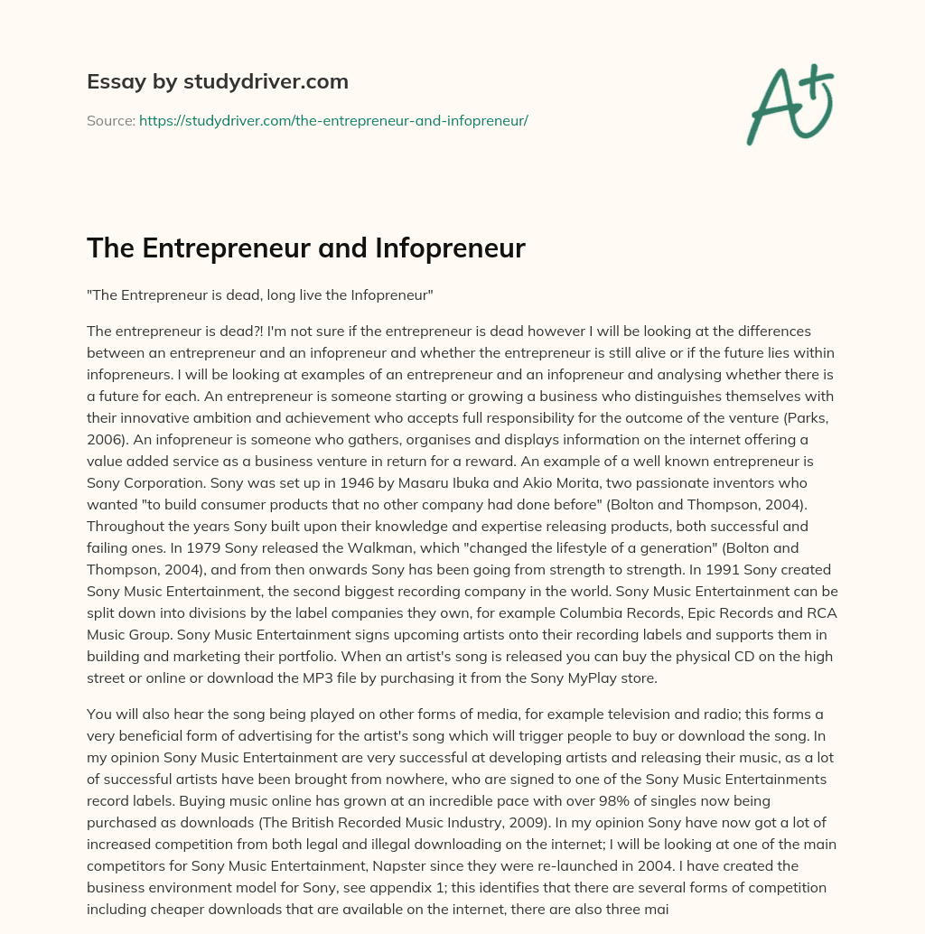 The Entrepreneur and Infopreneur essay