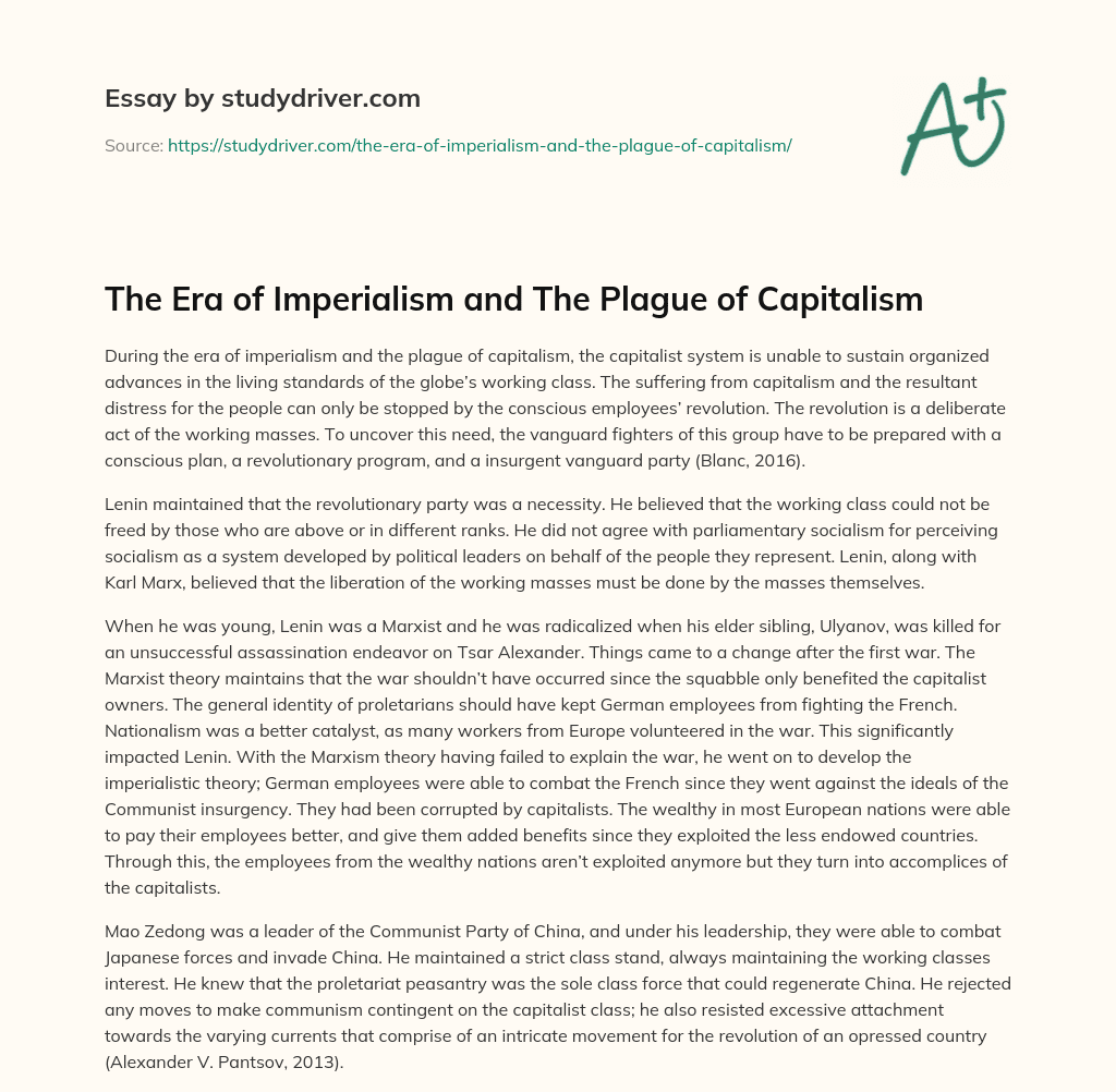 The Era of Imperialism and the Plague of Capitalism essay