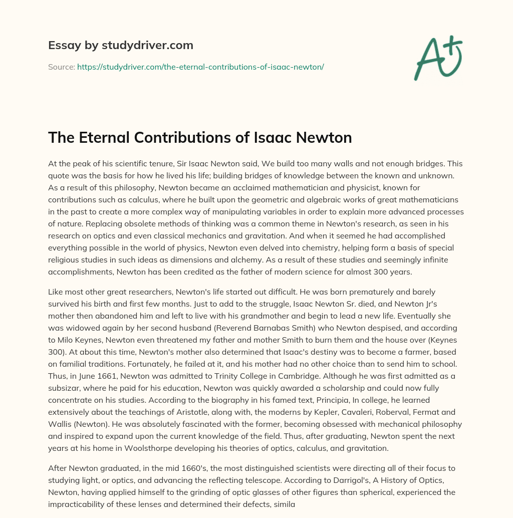 The Eternal Contributions of Isaac Newton essay