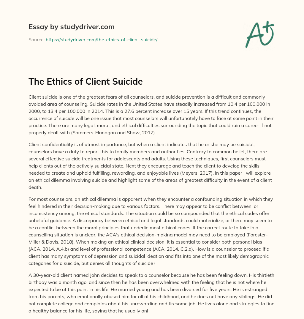 The Ethics of Client Suicide essay