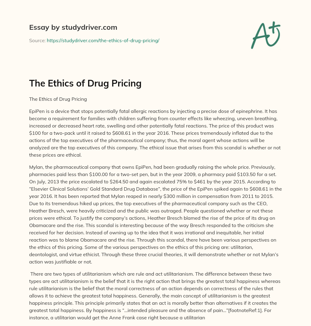 The Ethics of Drug Pricing essay