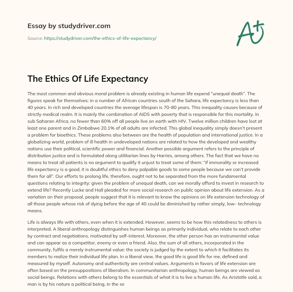 The Ethics of Life Expectancy essay