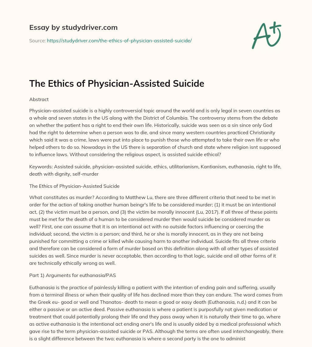 The Ethics of Physician-Assisted Suicide essay