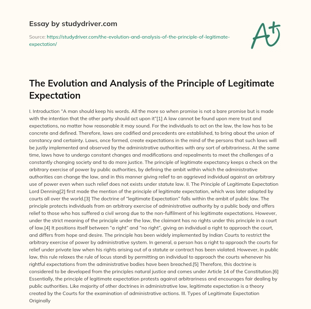 The Evolution and Analysis of the Principle of Legitimate Expectation essay