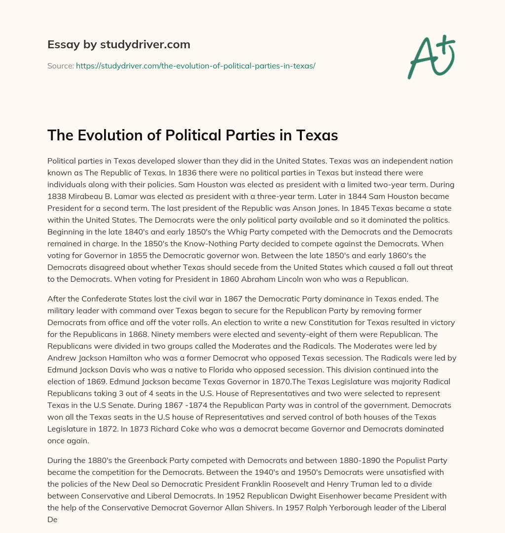 The Evolution of Political Parties in Texas essay