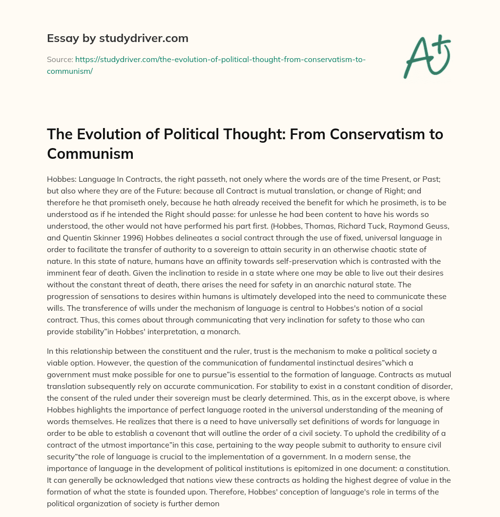 The Evolution of Political Thought: from Conservatism to Communism essay