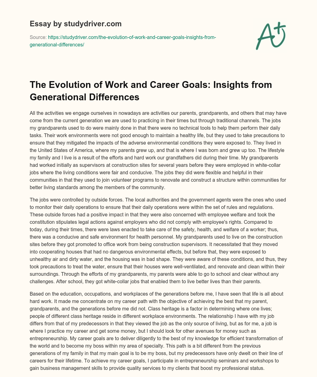 The Evolution of Work and Career Goals: Insights from Generational Differences essay