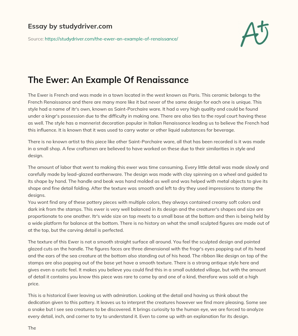 The Ewer: an Example of Renaissance essay