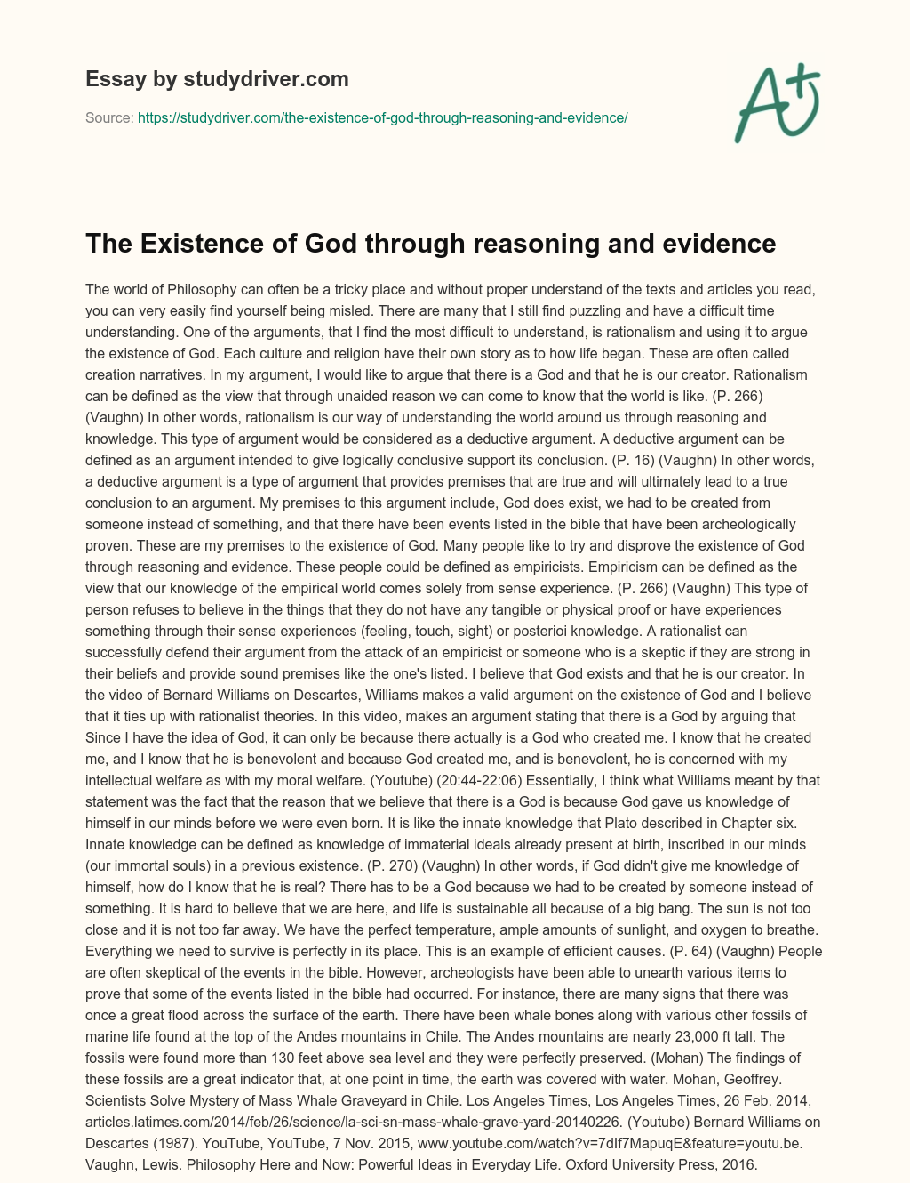The Existence of God through Reasoning and Evidence essay