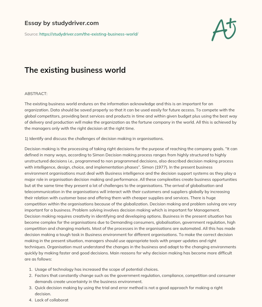 The Existing Business World essay