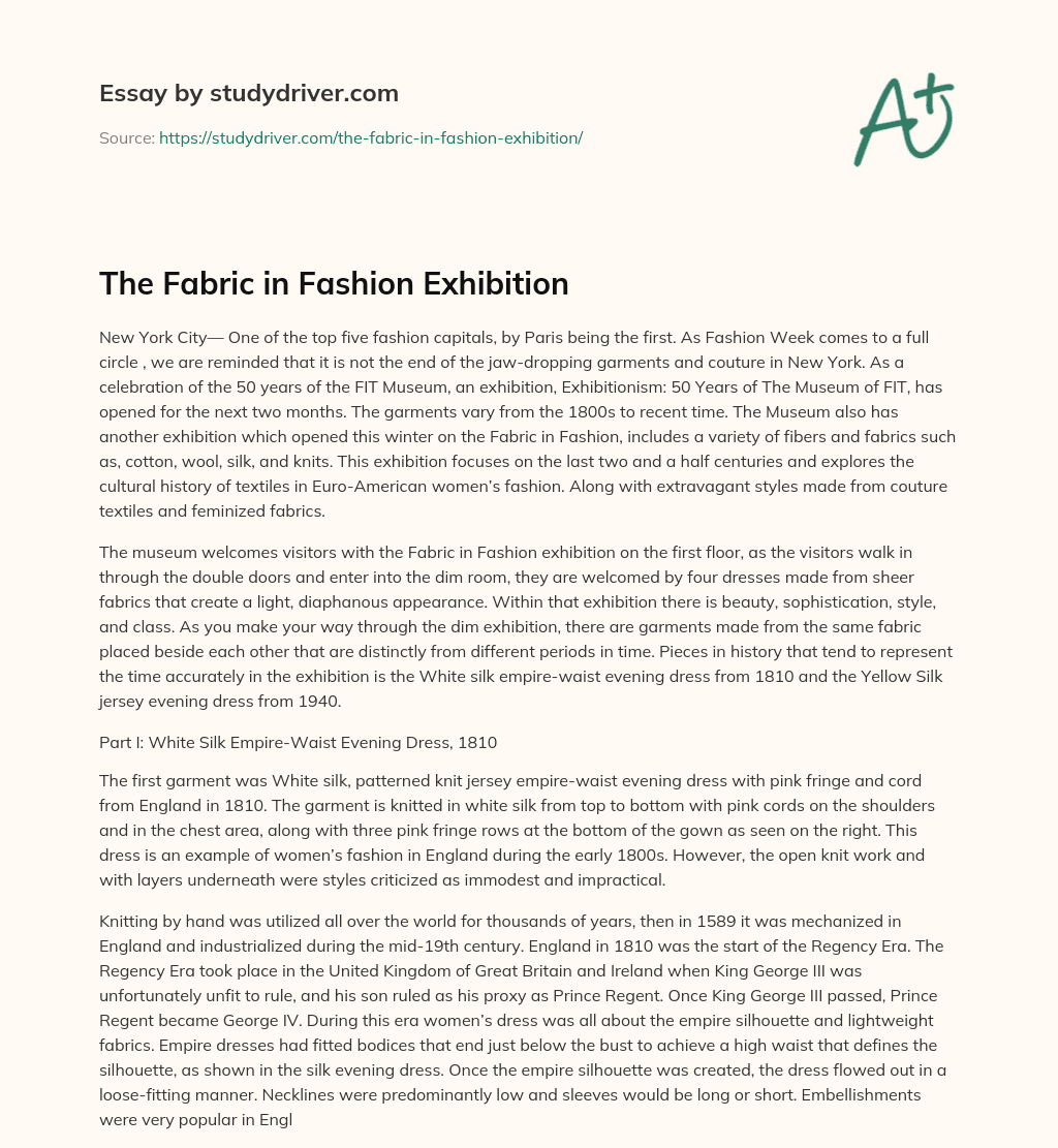 The Fabric in Fashion Exhibition essay