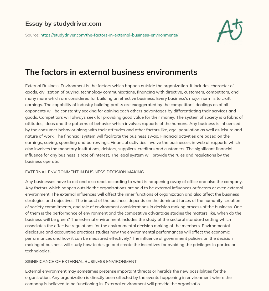 The Factors in External Business Environments essay
