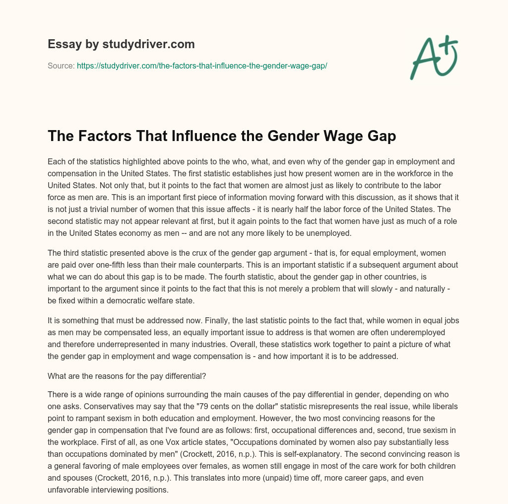 The Factors that Influence the Gender Wage Gap essay