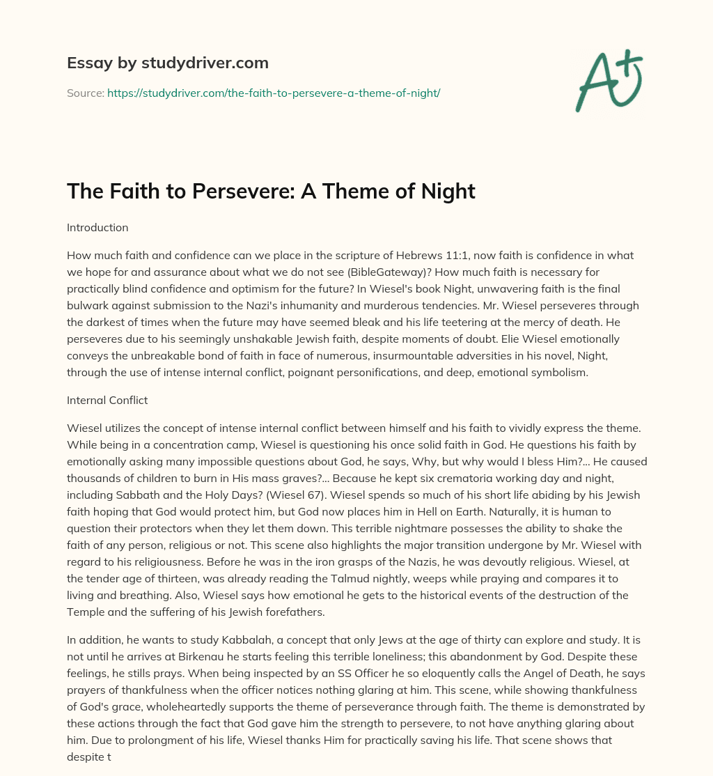 The Faith to Persevere: a Theme of Night essay