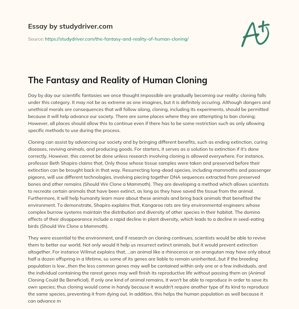 The Fantasy and Reality of Human Cloning essay
