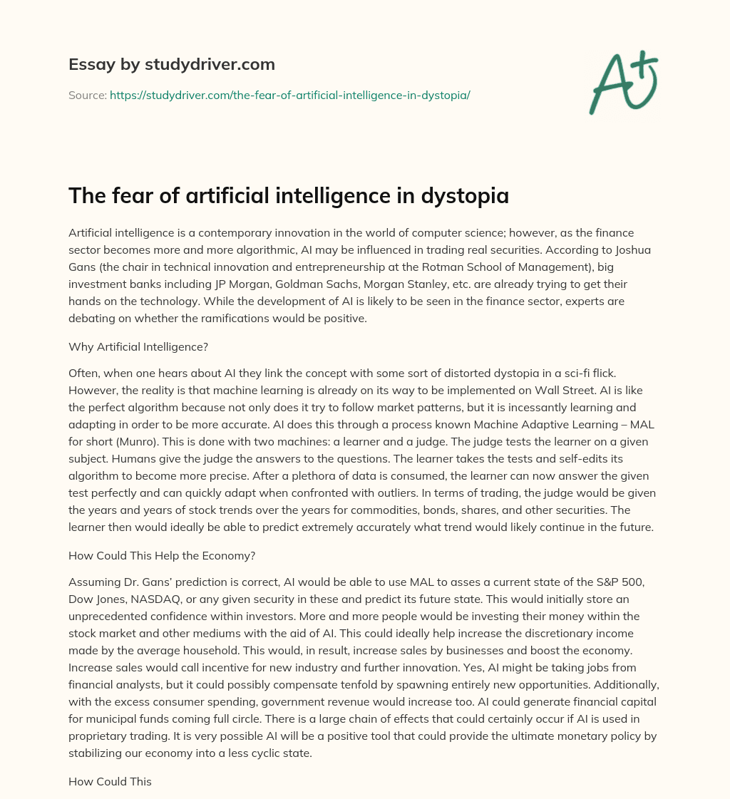 The Fear of Artificial Intelligence in Dystopia essay