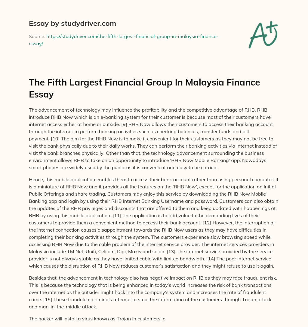 The Fifth Largest Financial Group in Malaysia Finance Essay essay