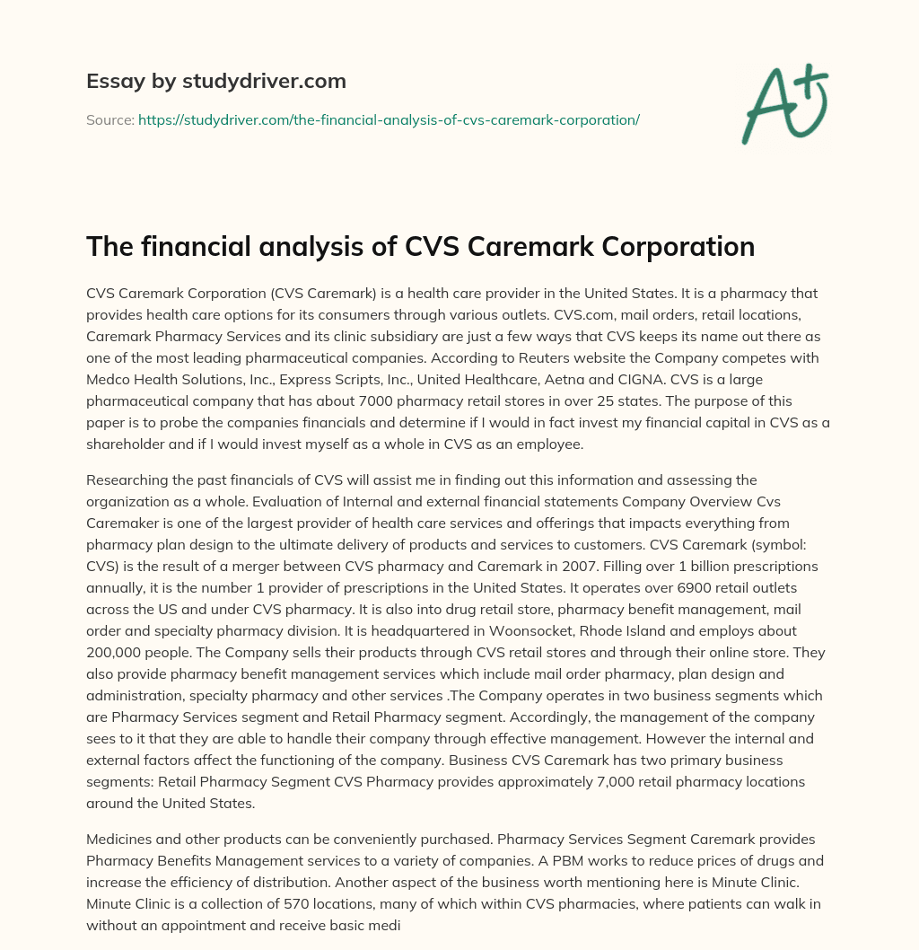 The Financial Analysis of CVS Caremark Corporation essay