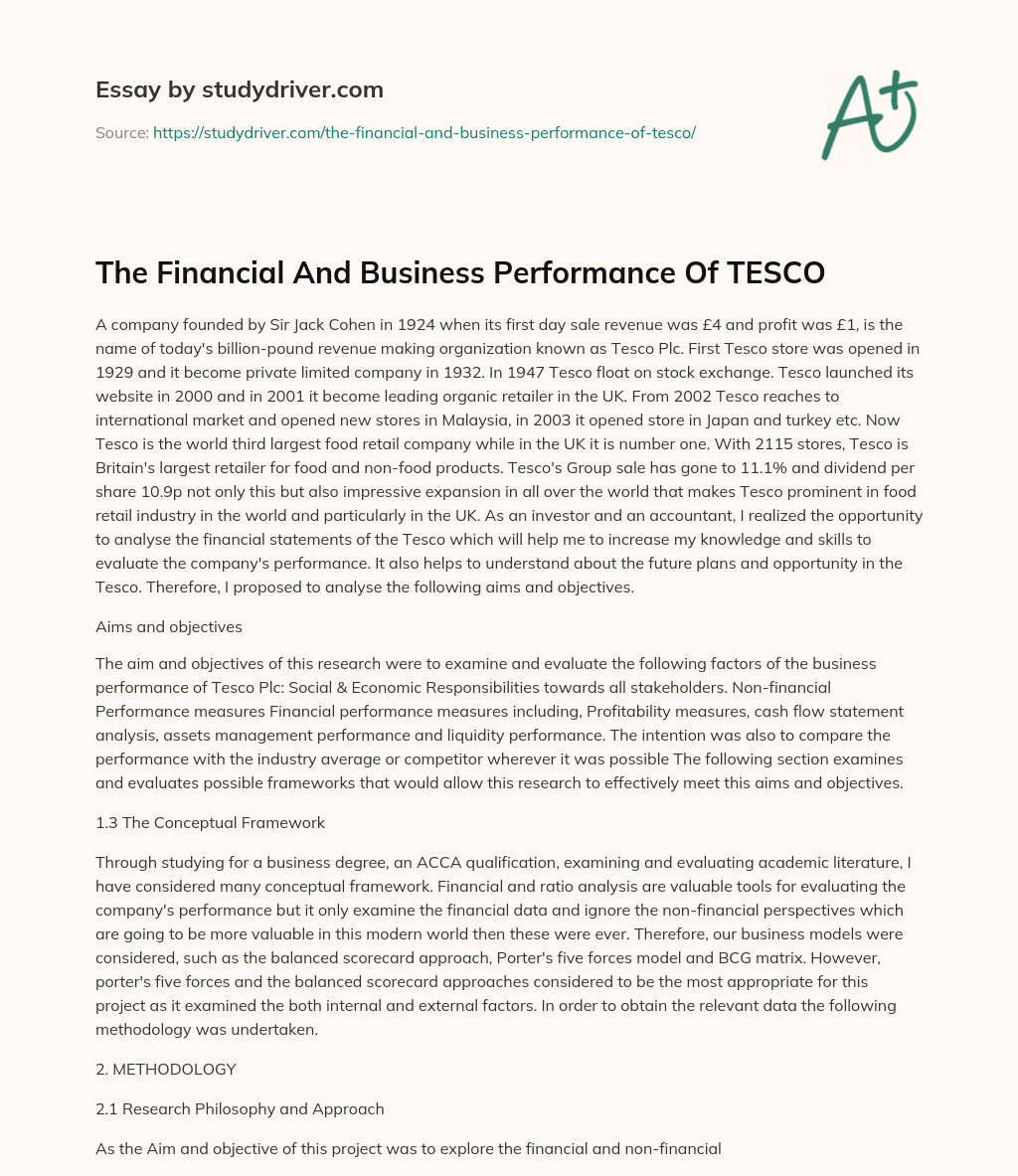 The Financial and Business Performance of TESCO essay
