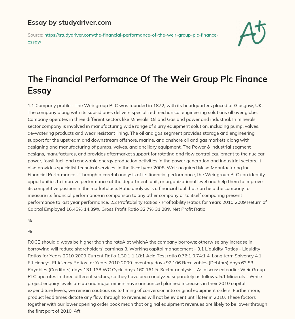 The Financial Performance of the Weir Group Plc Finance Essay essay