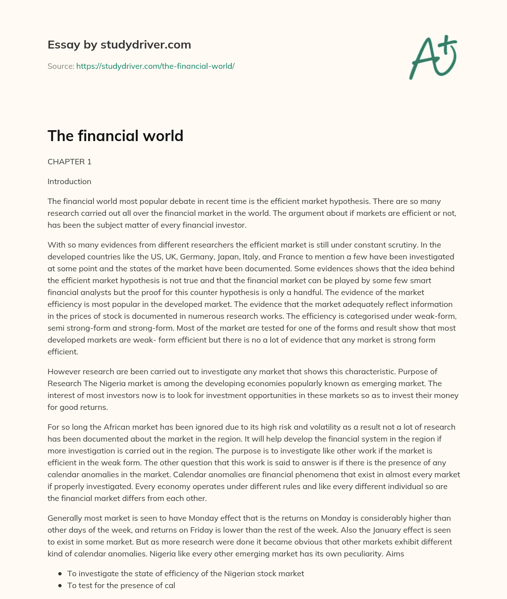 The Financial World essay