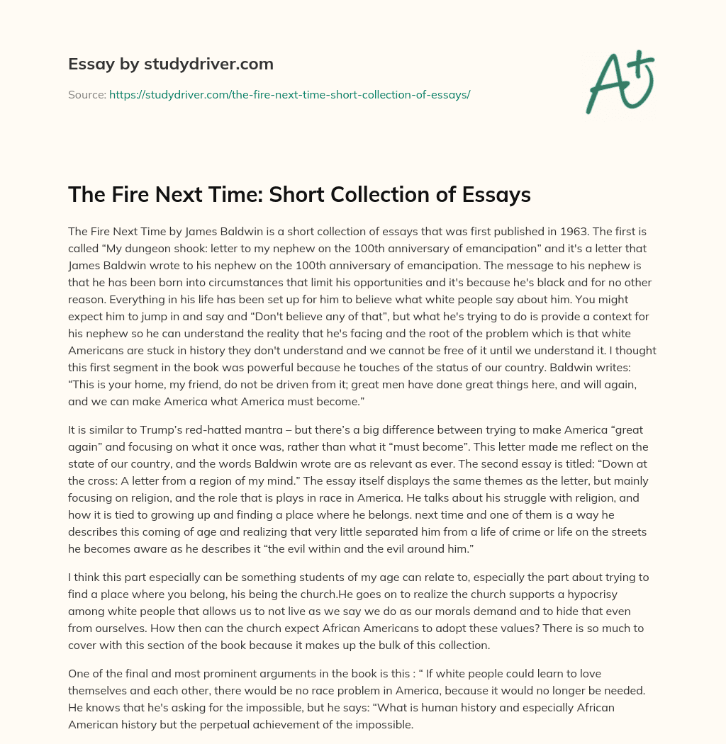 The Fire Next Time: Short Collection of Essays essay