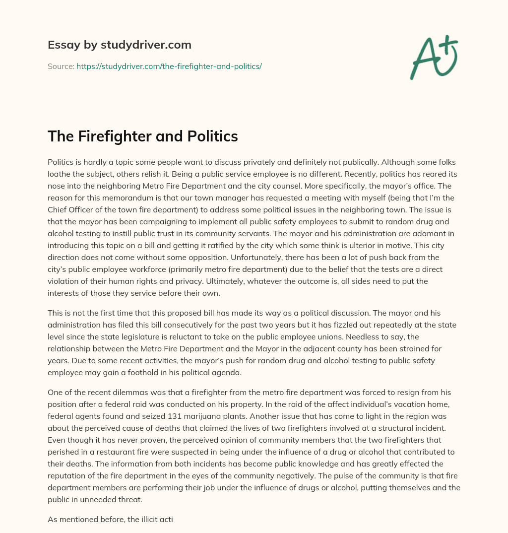 The Firefighter and Politics essay