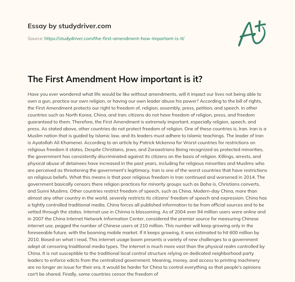 The First Amendment how Important is It? essay