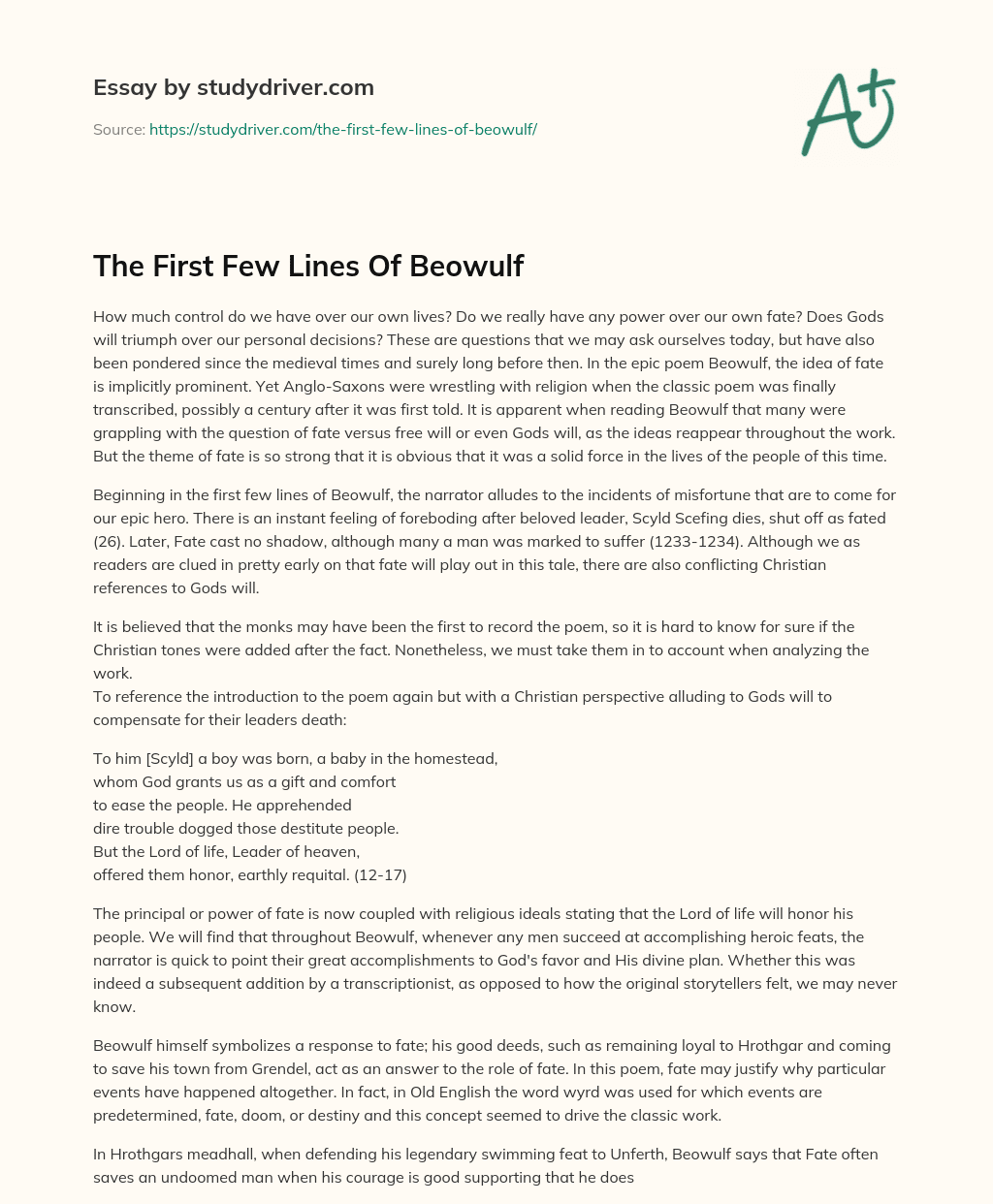 The First few Lines of Beowulf essay