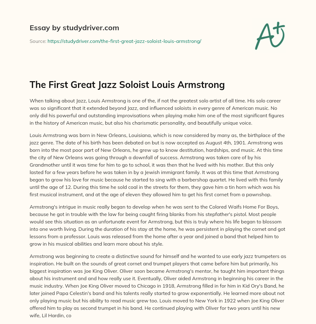 The First Great Jazz Soloist Louis Armstrong essay