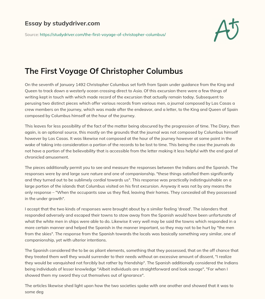 The First Voyage of Christopher Columbus essay