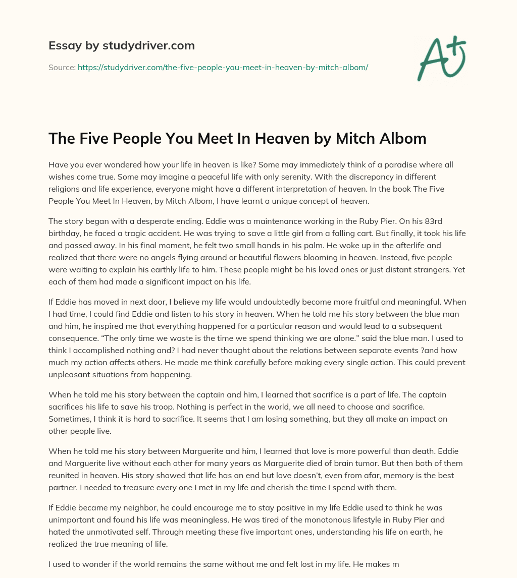 The Five People you Meet in Heaven by Mitch Albom essay