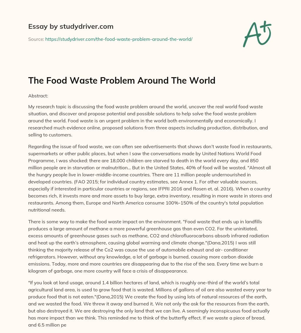 The Food Waste Problem Around the World essay