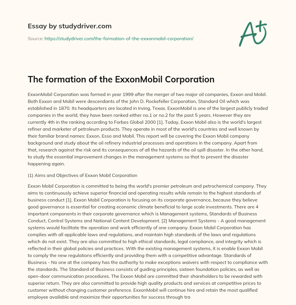 The Formation of the ExxonMobil Corporation essay