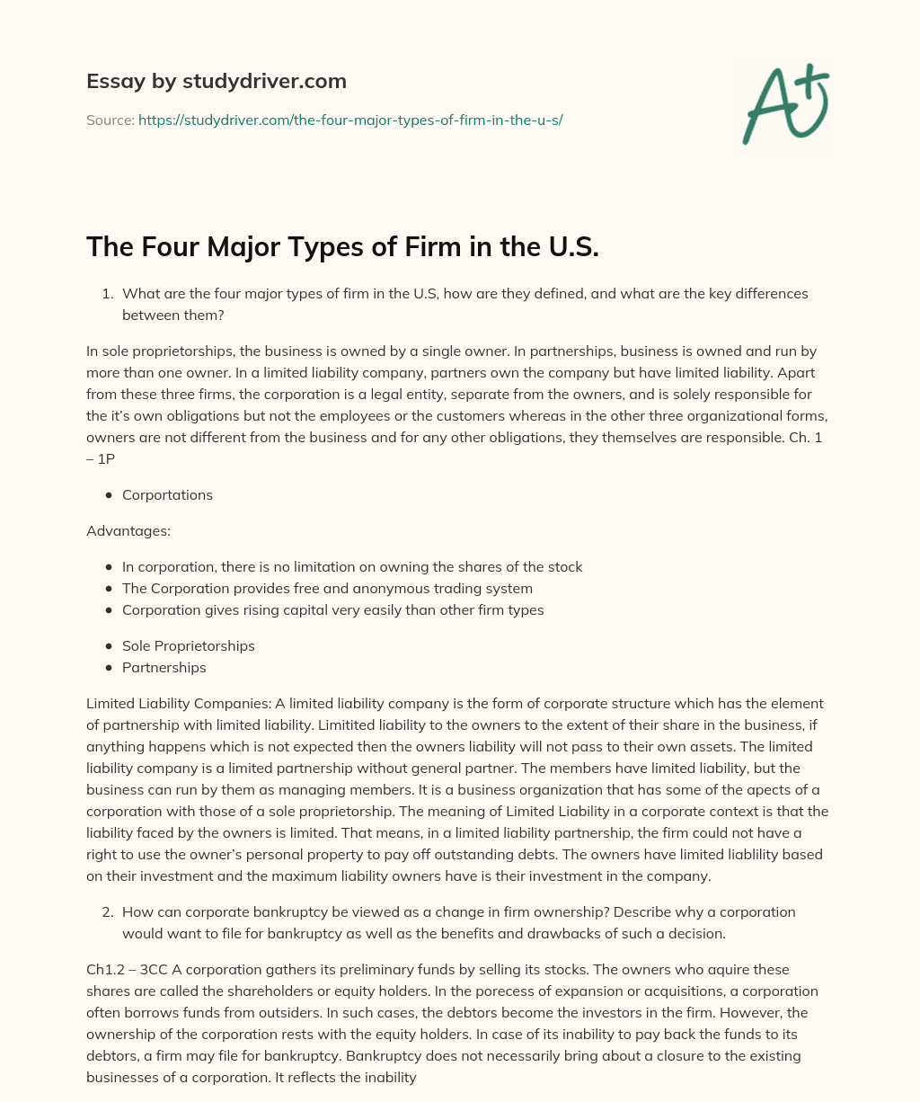 The Four Major Types of Firm in the U.S. essay