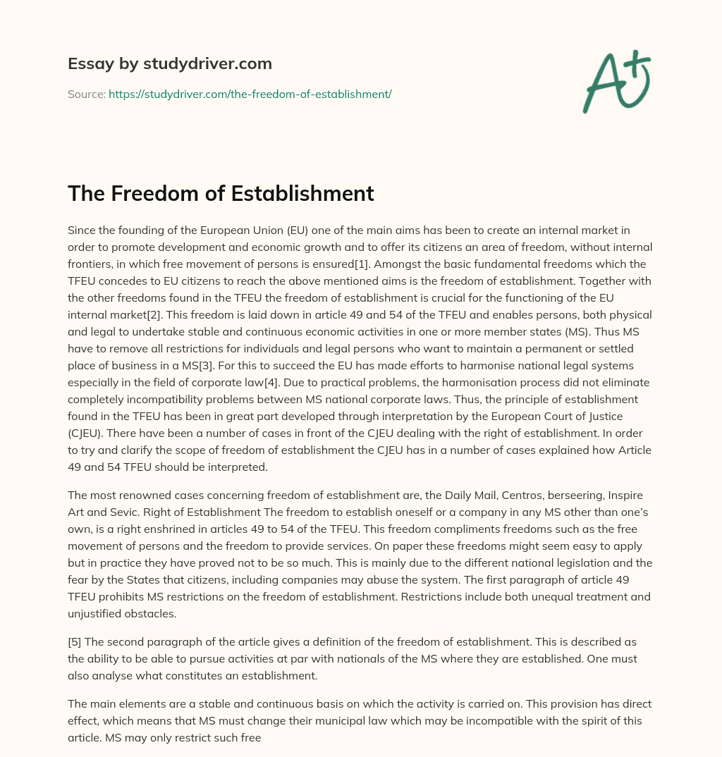 The Freedom of Establishment essay