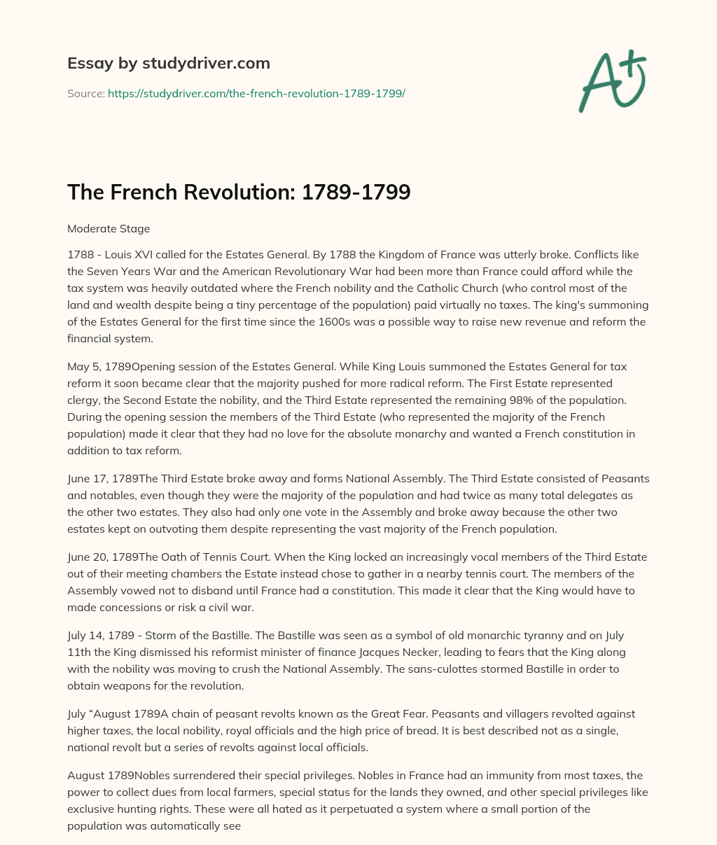 The French Revolution: 1789-1799 essay