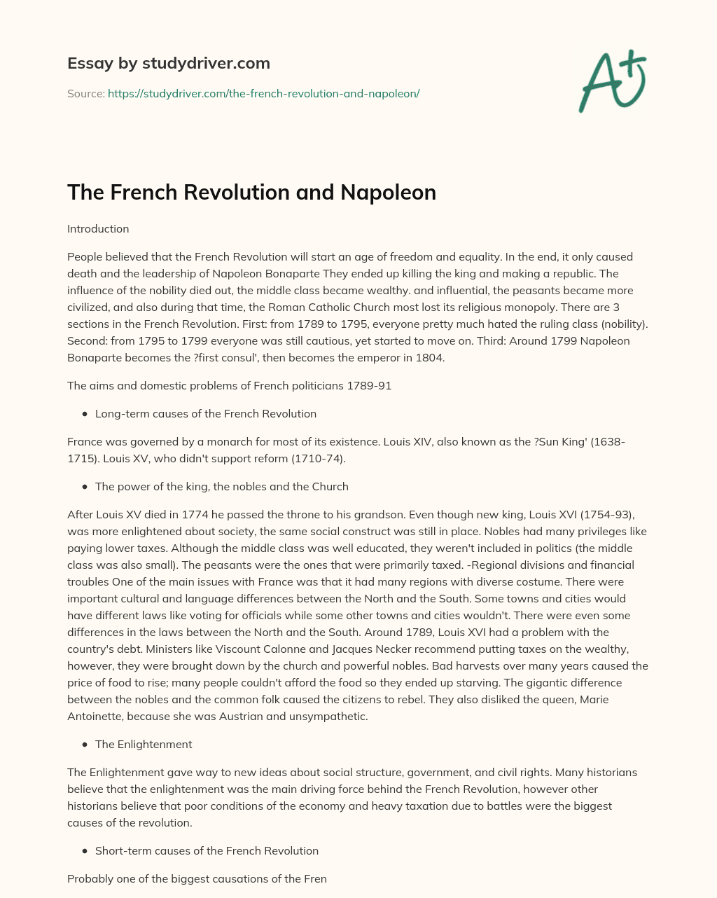 The French Revolution and Napoleon essay