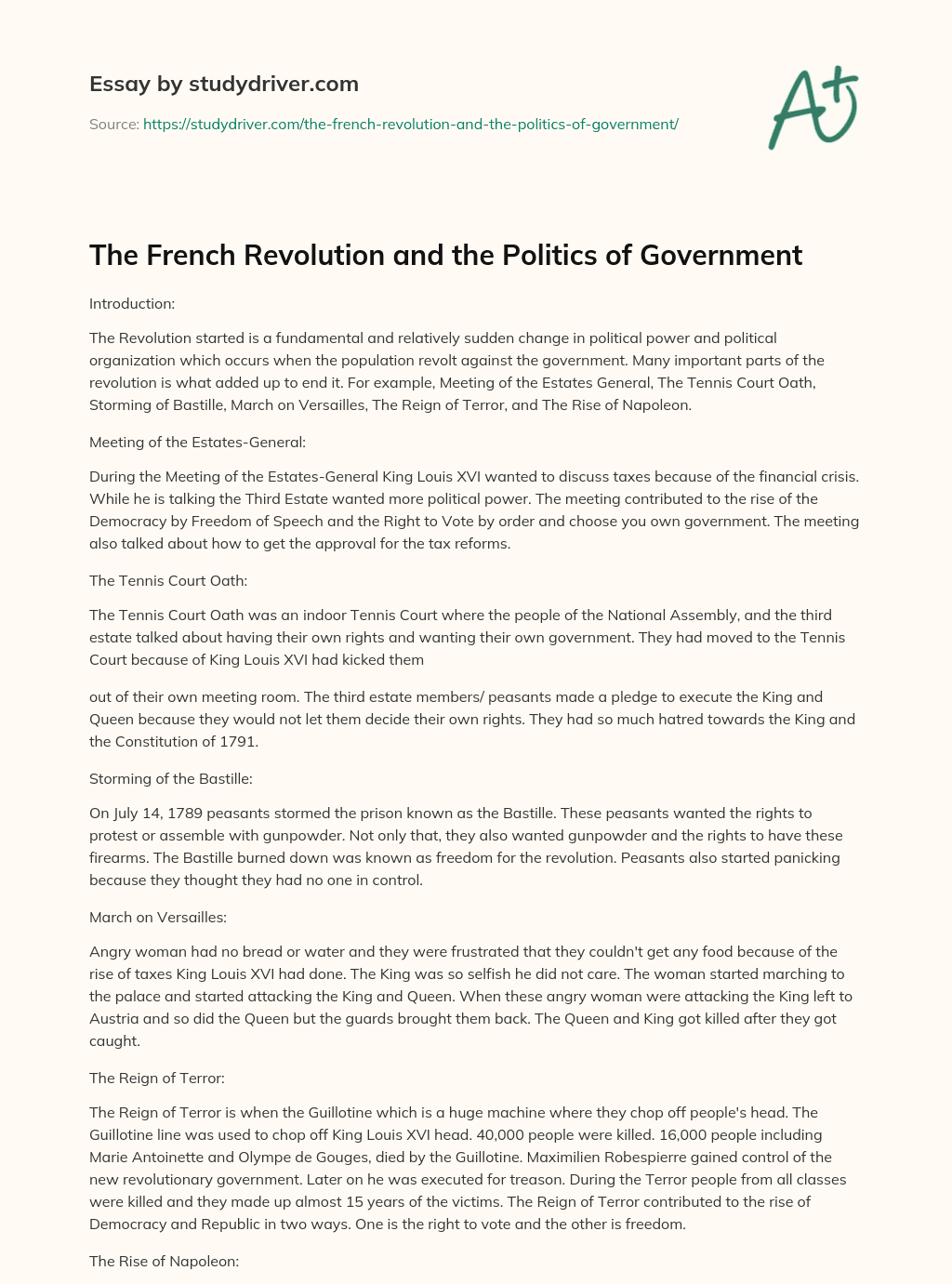 The French Revolution and the Politics of Government essay