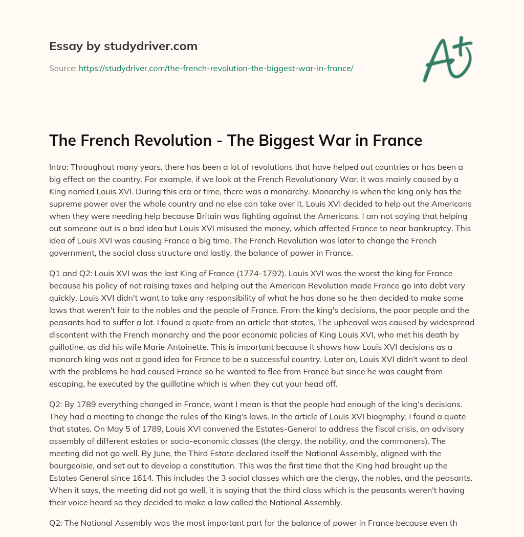 The French Revolution – the Biggest War in France essay