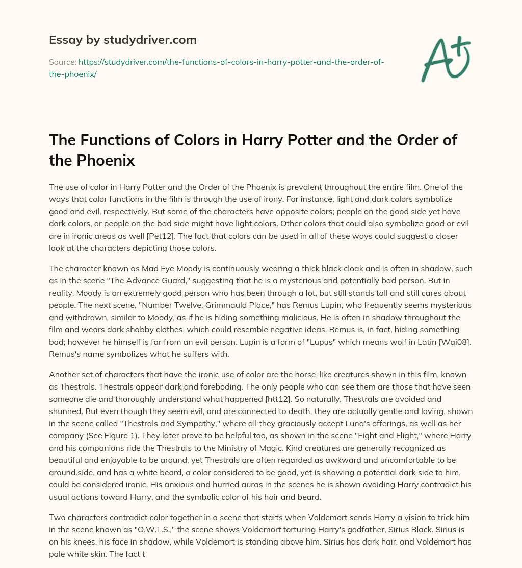 The Functions of Colors in Harry Potter and the Order of the Phoenix essay