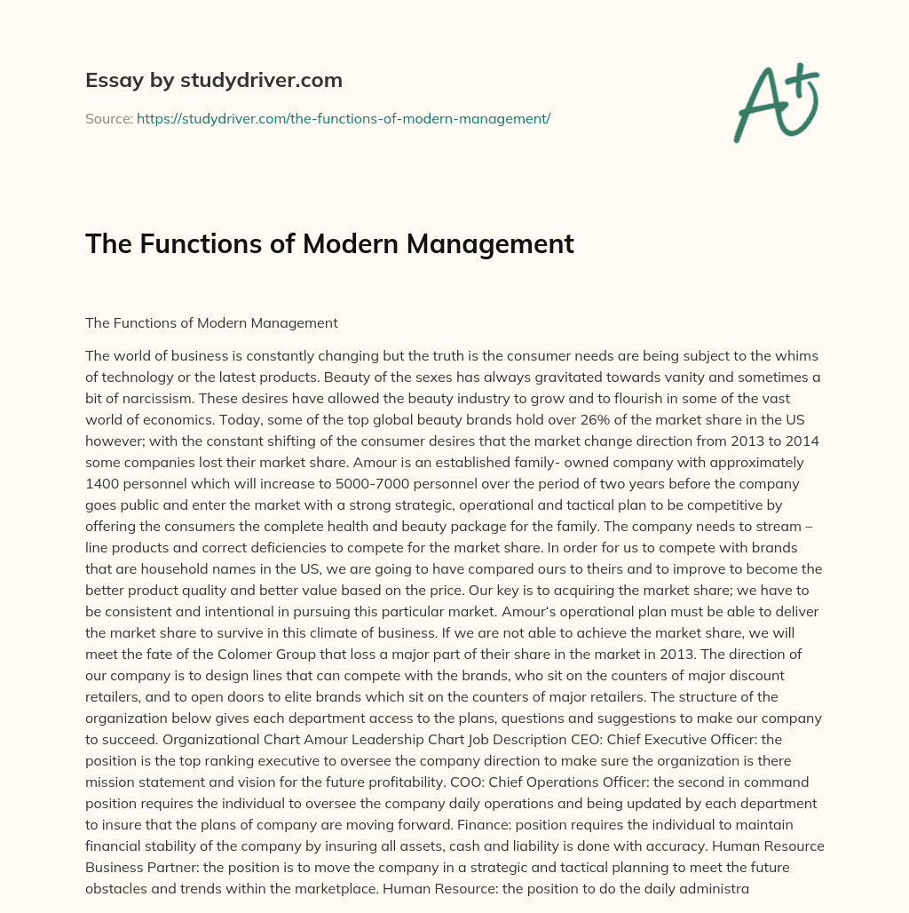 The Functions of Modern Management essay