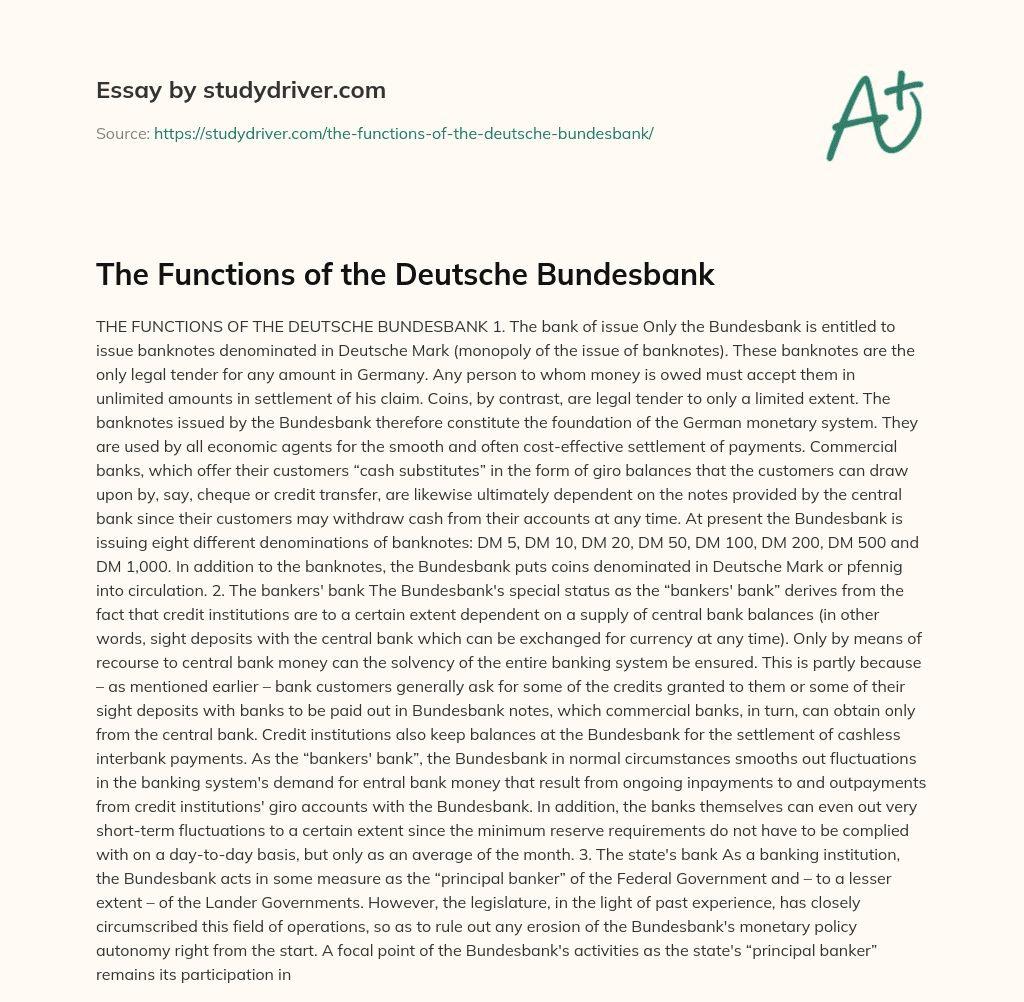 The Functions of the Deutsche Bundesbank essay