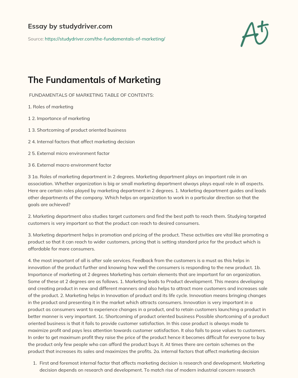 The Fundamentals of Marketing essay